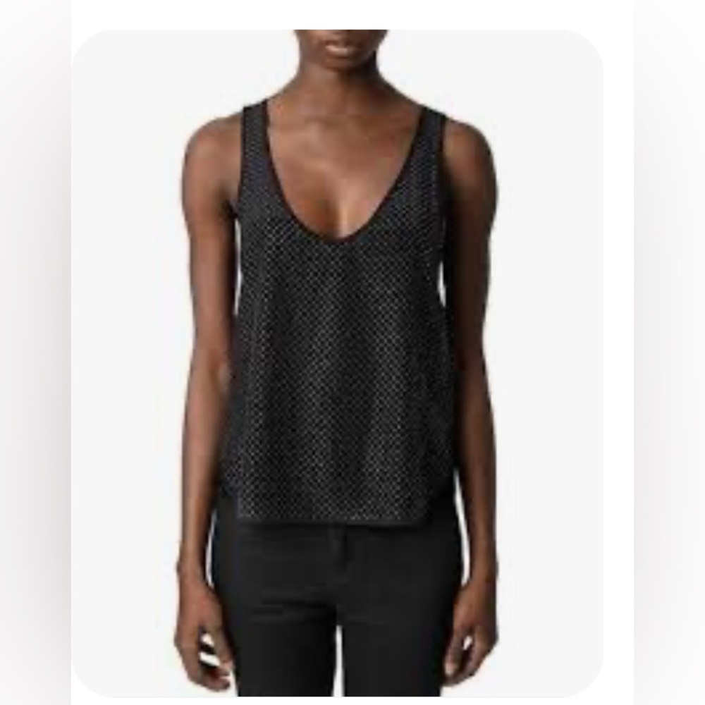 Zadig & Voltaire mili deluxe top Black Sleeveless tank metallic silver gold smal